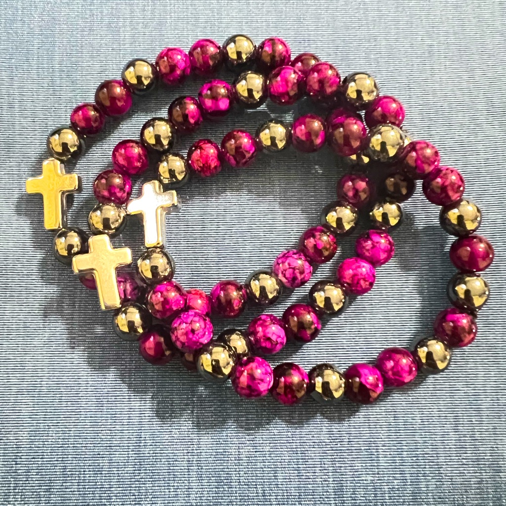 Plum, Purple And Black, Zinc Cross Bracelet